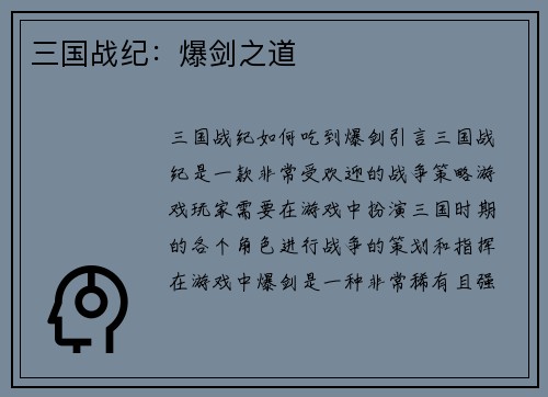 三国战纪：爆剑之道